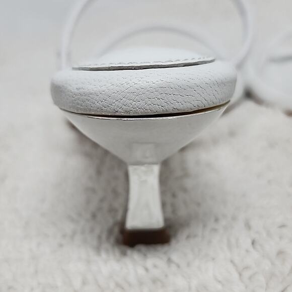 🐲SCHUTZ🐲 AGATHA MID SQUARE TOE WHITE LEATHER LADIE 6 CROME KITTEN HEELS NWOB - Picture 9 of 16